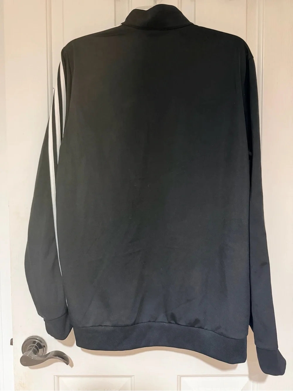 Adidas Men’s Black Track Jacket with Signature White Stripes - Size Large